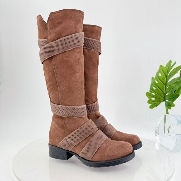 Miz Mooz Women's Noland Knee High Brown Suede Boot Size 36 6 Zip up Block Heel - Picture 1 of 16
